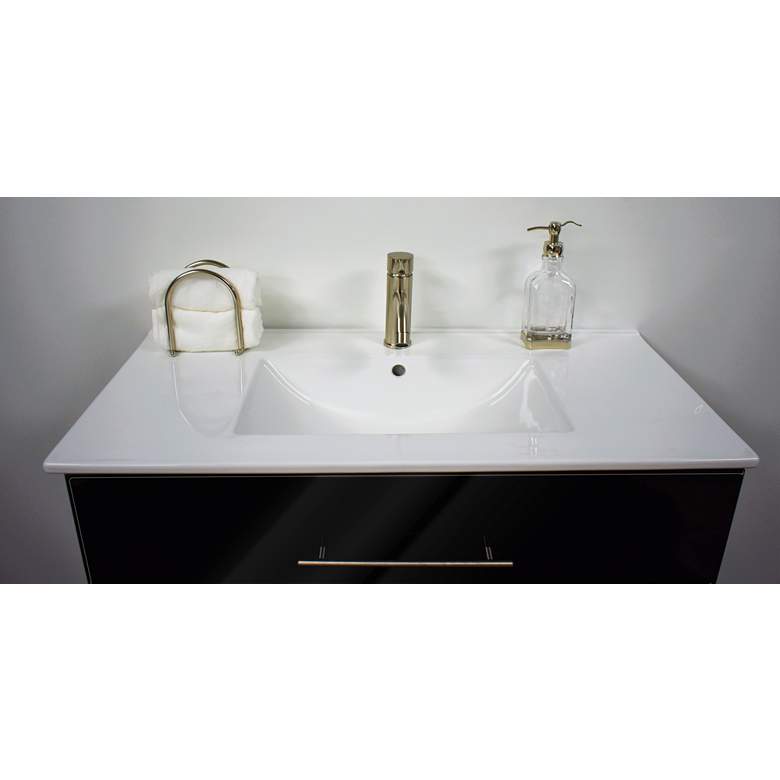 Image 3 Napa 36 inchW Glossy Black Wall-Mounted Floating Bathroom Vanity more views