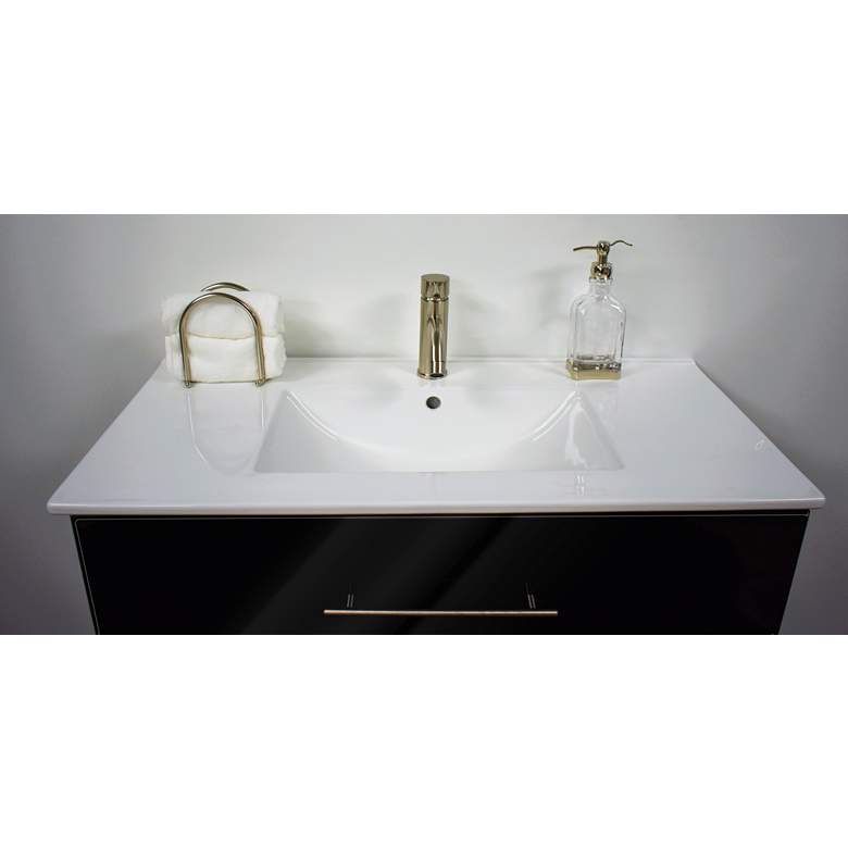 Image 3 Napa 36"W Glossy Black Wall-Mounted Floating Bathroom Vanity more views