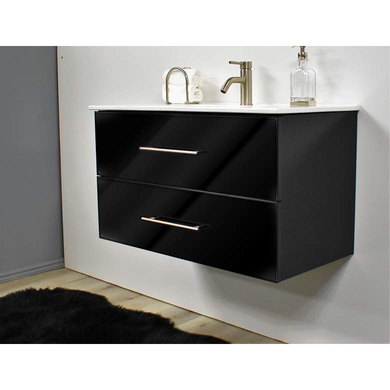 Image 5 Napa 36"W Glossy Black Wall-Mounted Floating Bathroom Vanity more views