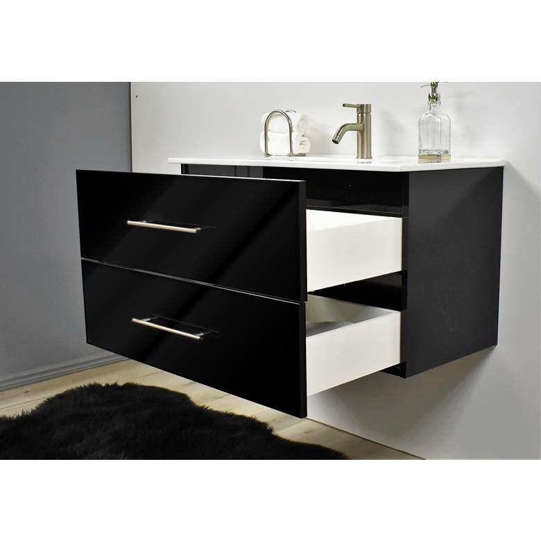 Image 7 Napa 36"W Glossy Black Wall-Mounted Floating Bathroom Vanity more views