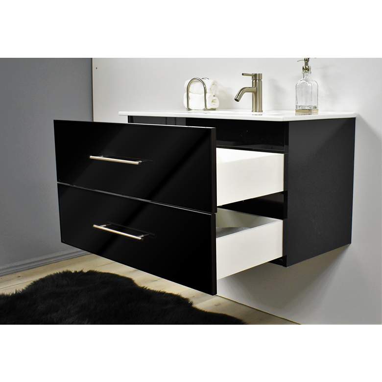 Image 7 Napa 36 inchW Glossy Black Wall-Mounted Floating Bathroom Vanity more views