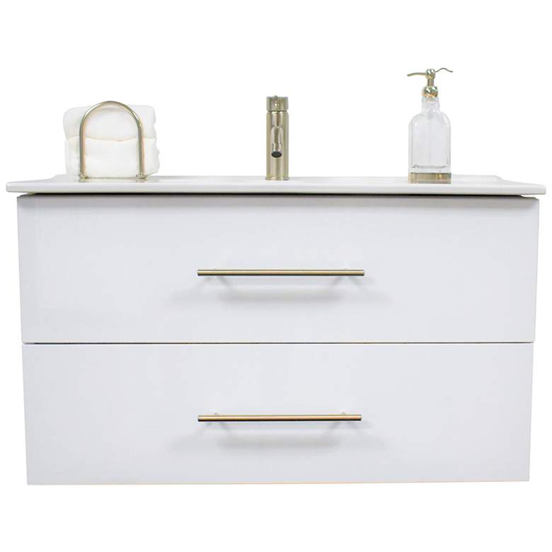 Image 2 Napa 36"W Glossy White Wall-Mounted Floating Bathroom Vanity