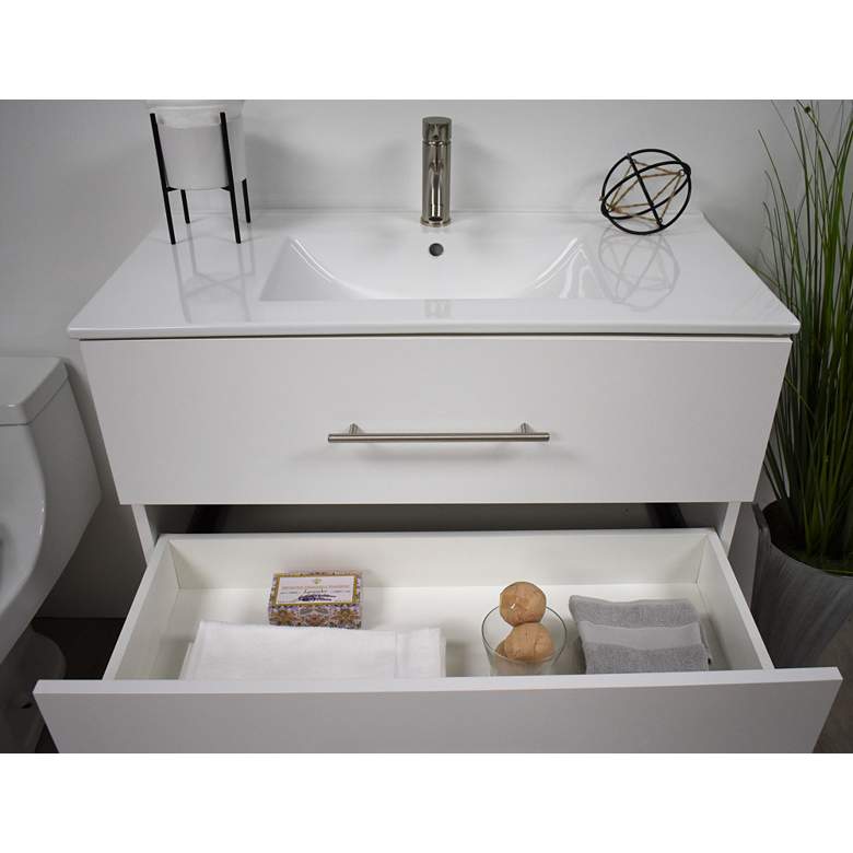 Image 3 Napa 36 inchW Glossy White Wall-Mounted Floating Bathroom Vanity more views