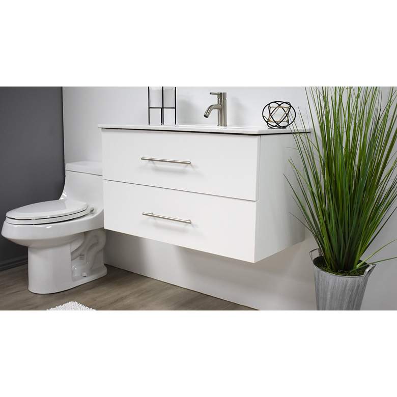 Image 5 Napa 36"W Glossy White Wall-Mounted Floating Bathroom Vanity more views