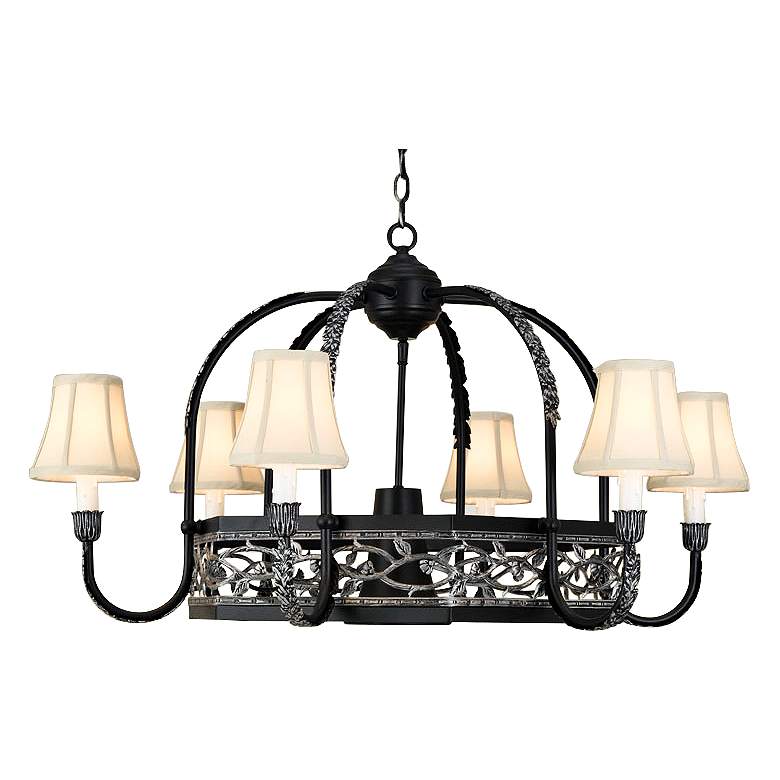 Image 1 Napa 37 inch Wide 7-Light Black Leather Pot Rack Chandelier