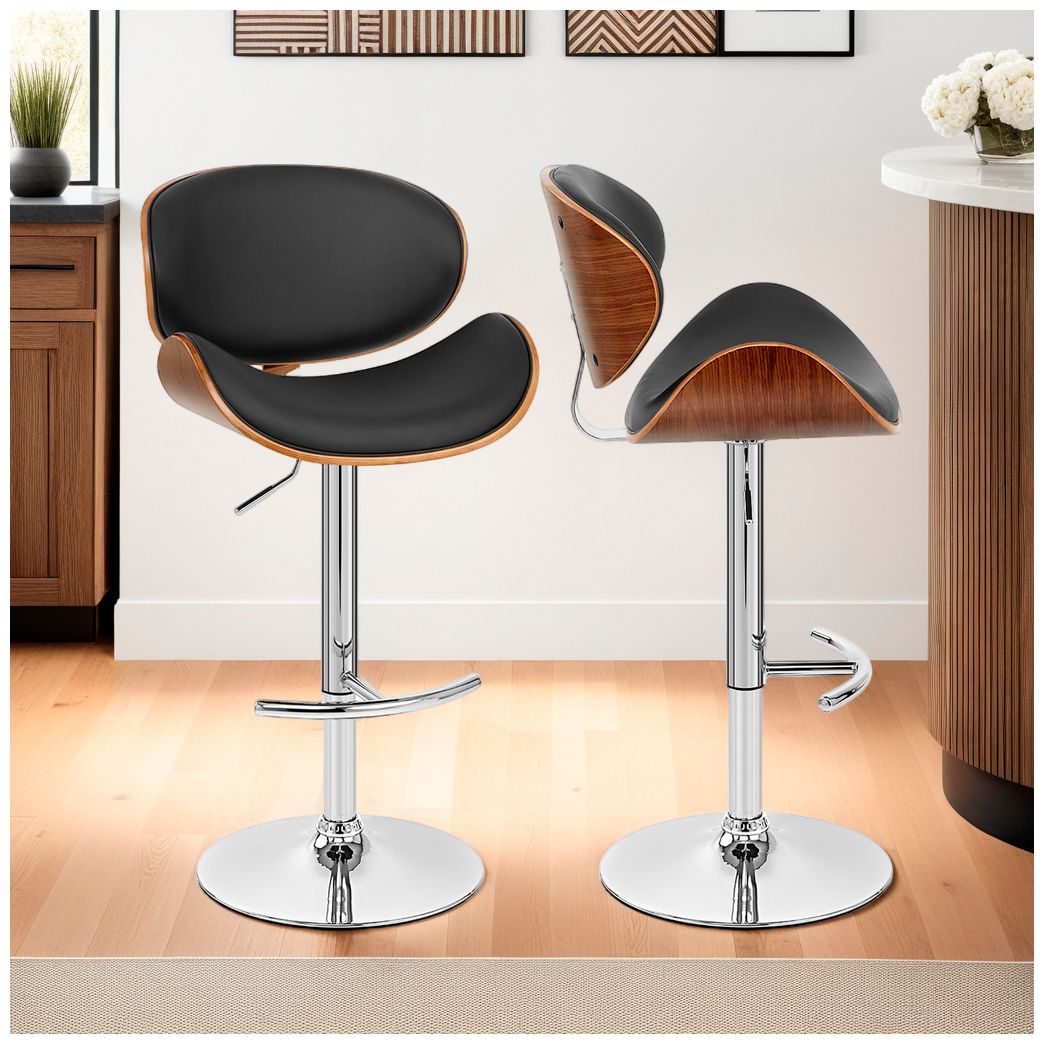 Naples Adjustable Swivel Barstool in Black Faux Leather and Chrome Finish