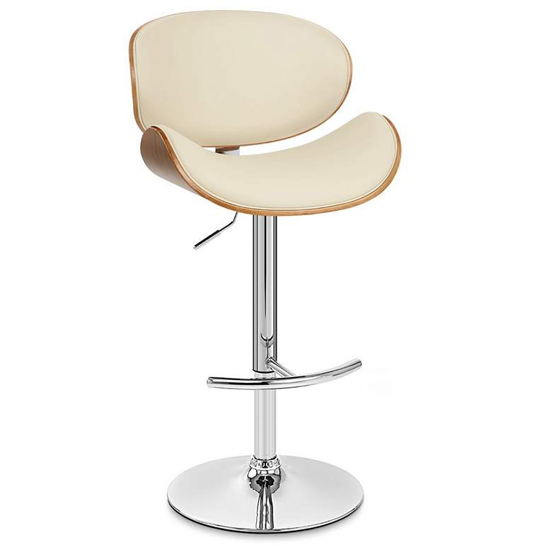 Image 1 Naples Adjustable Swivel Barstool in Cream Faux Leather and Chrome Finish