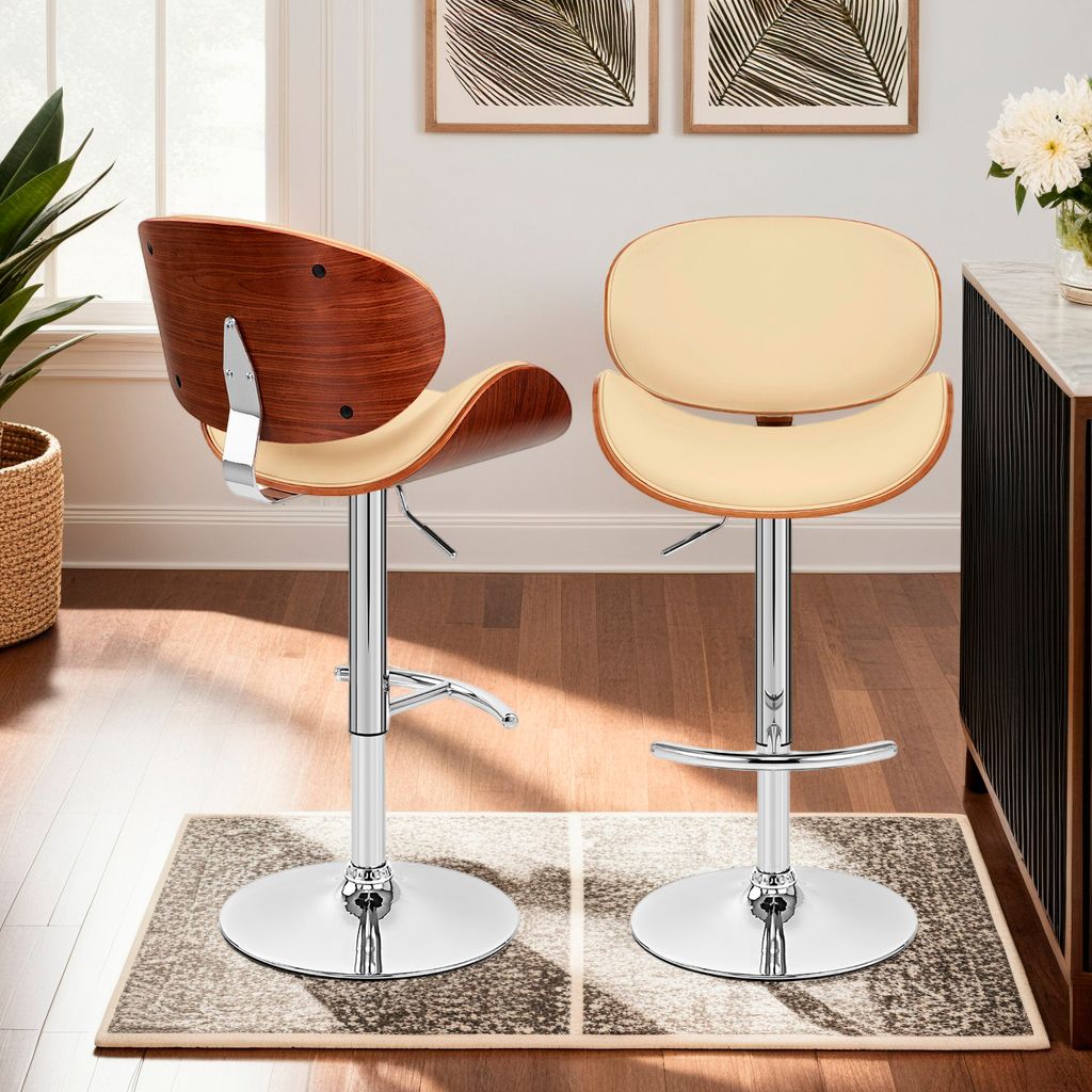 Image 2 Naples Cream Faux Leather Adjustable Swivel Bar Stool more views