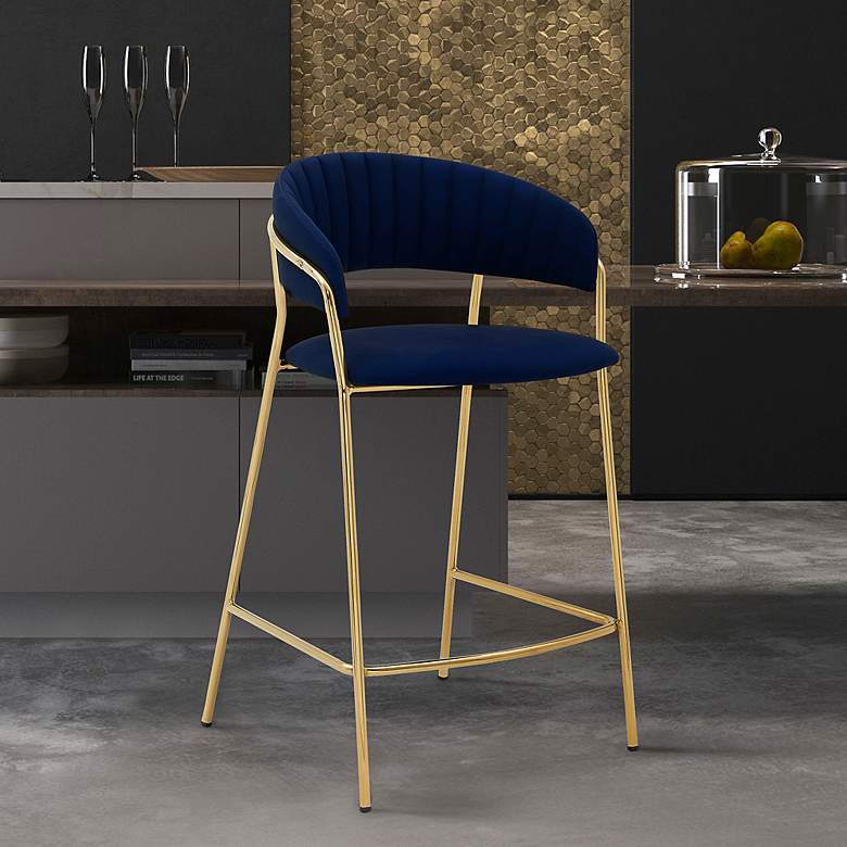Image 1 Nara 26" Blue Faux Leather with Black Metal Counter Stool