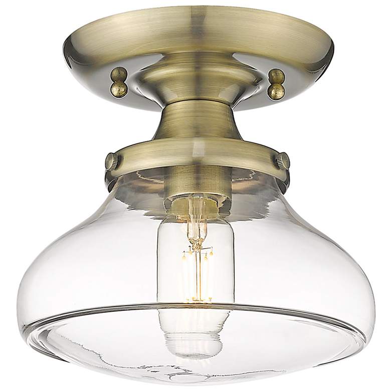 Image 2 Nash 8" Wide Aged Brass 1-Light Semi-Flush With Clear Glass