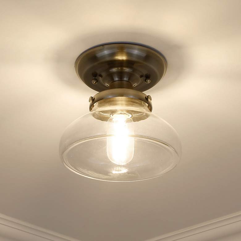 Image 1 Nash 8" Wide Aged Brass 1-Light Semi-Flush With Clear Glass