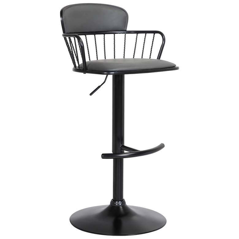 Image 1 Nash Adjustable Bar Stool in Black Wood and Grey Faux Leather