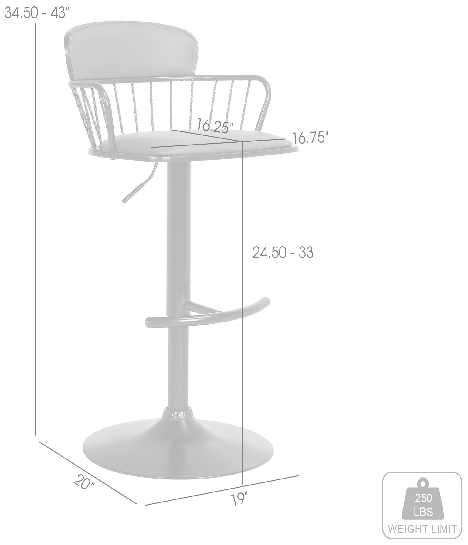 Nash Adjustable Bar Stool in Black Wood and Grey Faux Leather