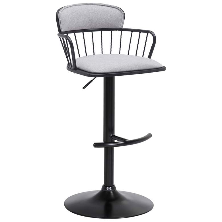 Image 1 Nash Adjustable Barstool in Black Wood, Metal and Light Grey Fabric