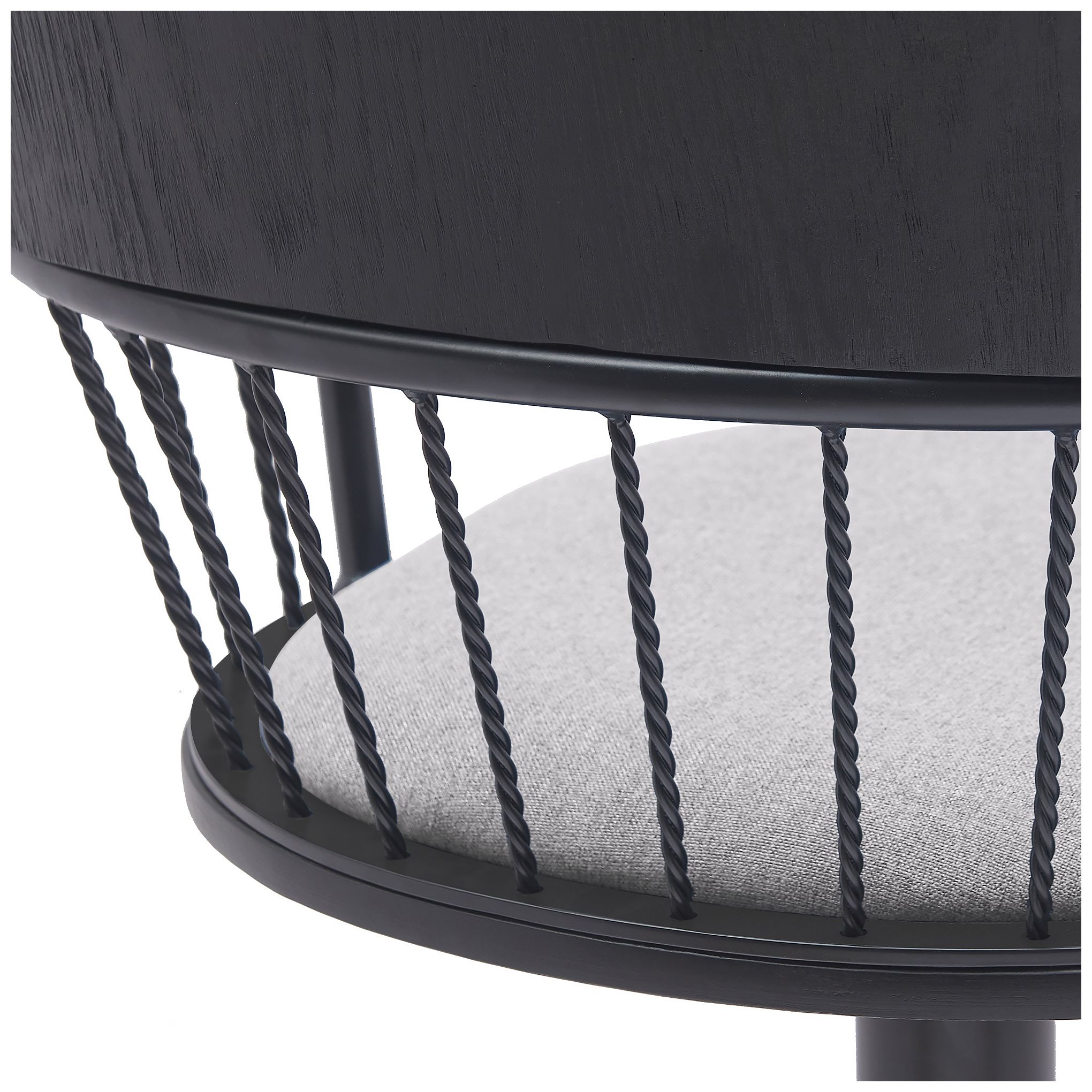 Nash Adjustable Barstool in Black Wood, Metal and Light Grey Fabric