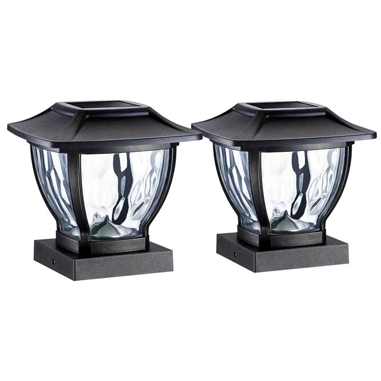 Image 1 Nashe 7 inch High Black Solar LED Post Caps/Deck Lights Set of 2