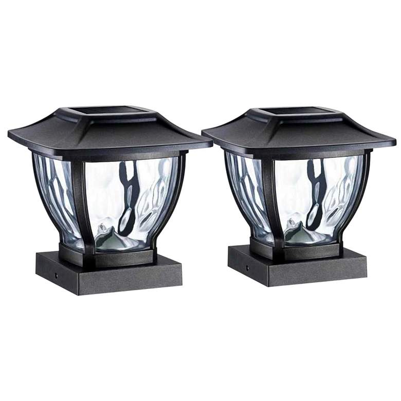 Image 1 Nashe 7" High Black Solar LED Post Caps/Deck Lights Set of 2