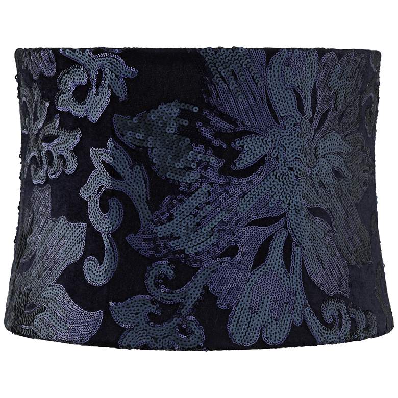 Image 1 Nashua Blue Sequin Flower Drum Lamp Shade 13x14x10 (Spider)