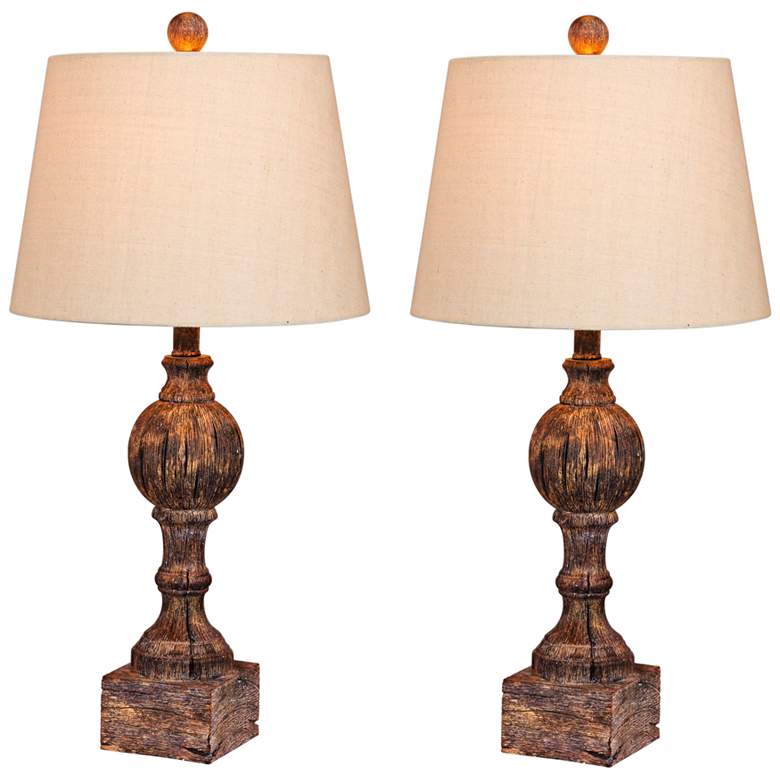 Image 1 Nashua Cottage 26 1/2" Antique Brown Column Table Lamps Set of 2