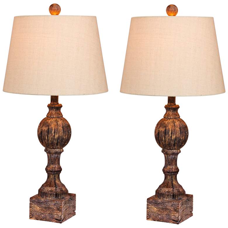 Image 1 Nashua Cottage Antique Brown Column Table Lamps - Set of 2