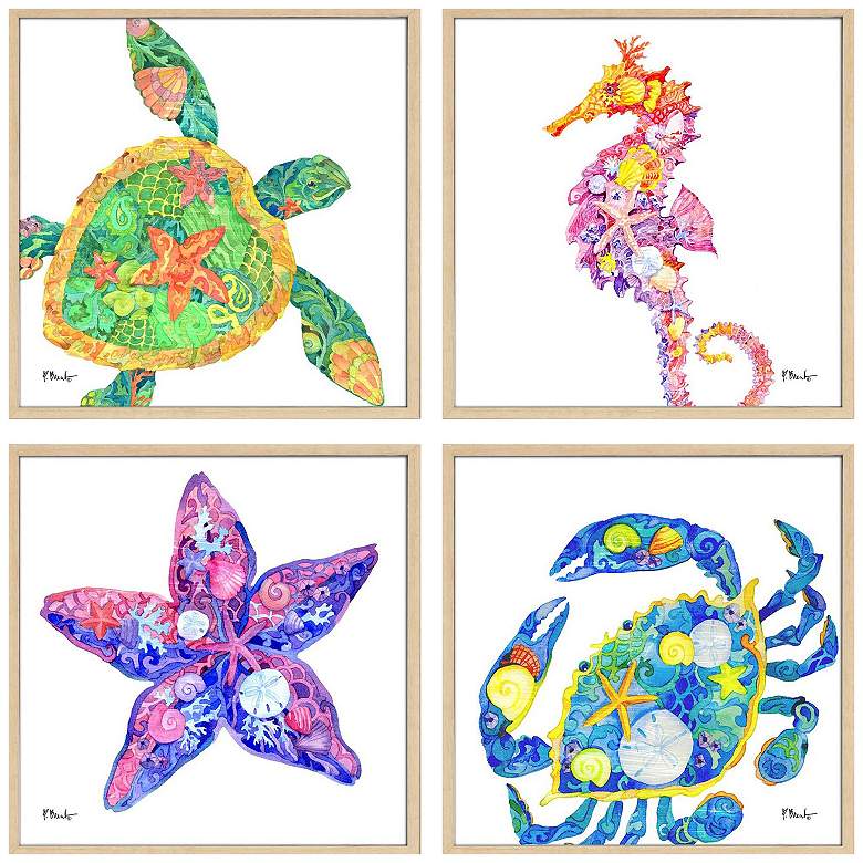 Image 1 Nassau Sea Life 8"W x 8"H Non-Glass Framed Art Set of 4