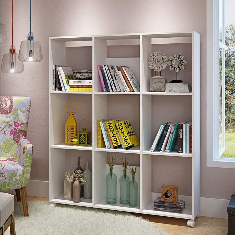 Image 1 Natal 56 3/4 inch High White Wood 9-Shelf Bookcase