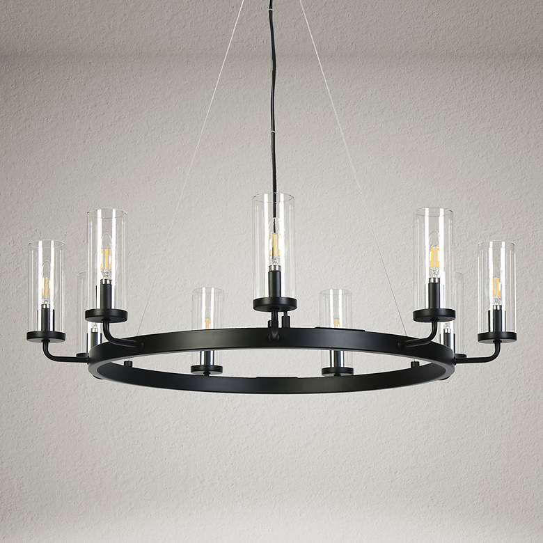 Image 1 Natalia 31" Wide Matte Black 9-Light Chandelier