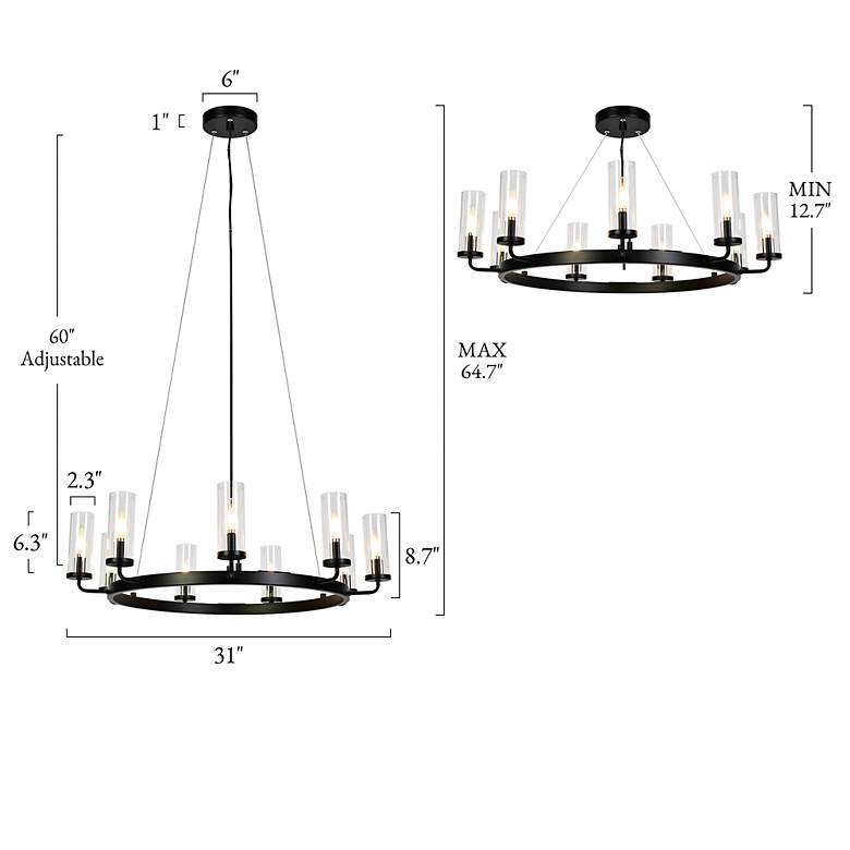Image 3 Natalia 31" Wide Matte Black 9-Light Chandelier more views
