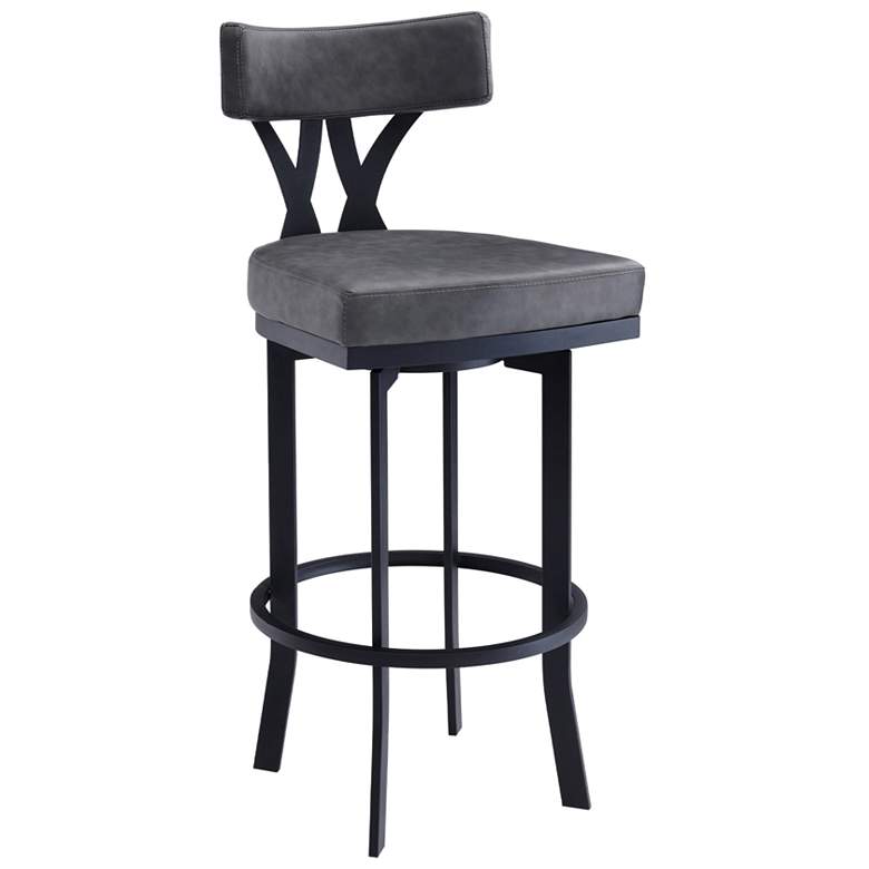 Image 1 Natalie 26 in. Barstool in Black Powder Coated Finish, Gray Faux Leather