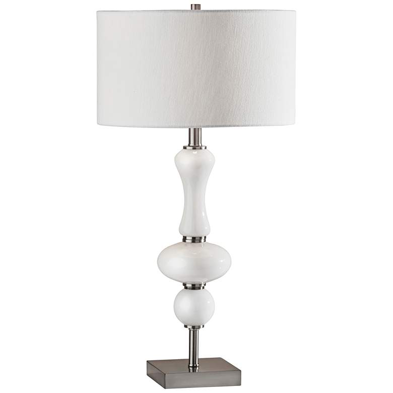 Image 1 Natalie Brushed Steel and Milky White Glass Table Lamp