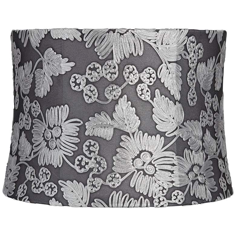 Image 1 Natalie Silver Flowers Gray Drum Shade 13x14x10 (Spider)