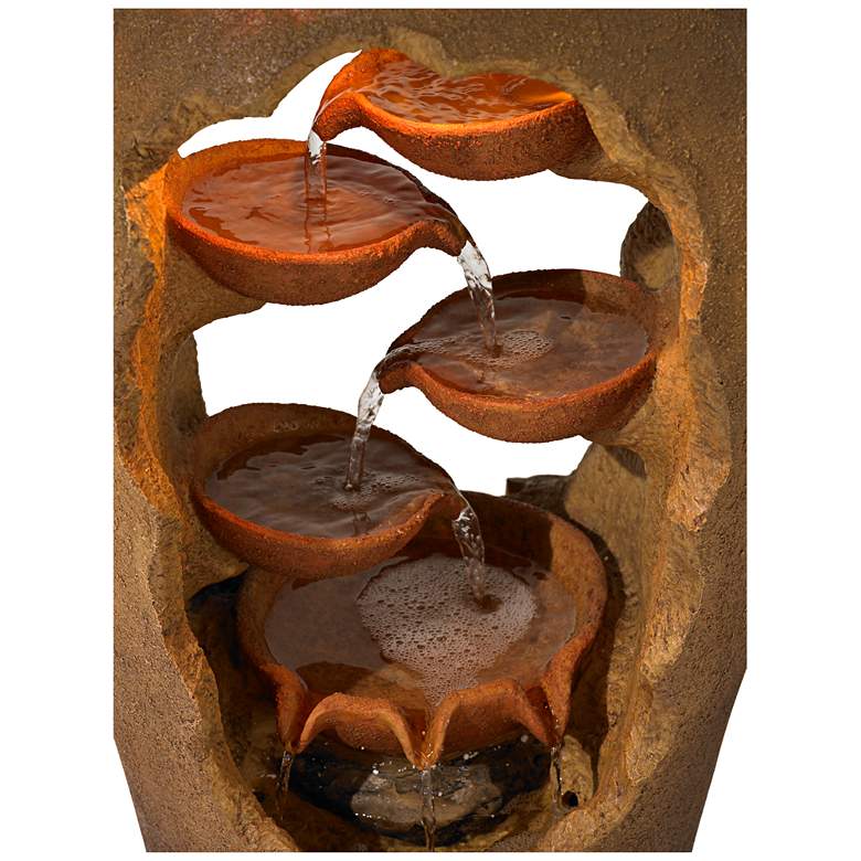 Image 4 Nathan Cascade 33" High Rustic Urn Fountain with Planter and LED Light more views