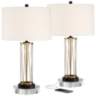Nathan Gold Cage USB Table Lamps With 8" Round Risers