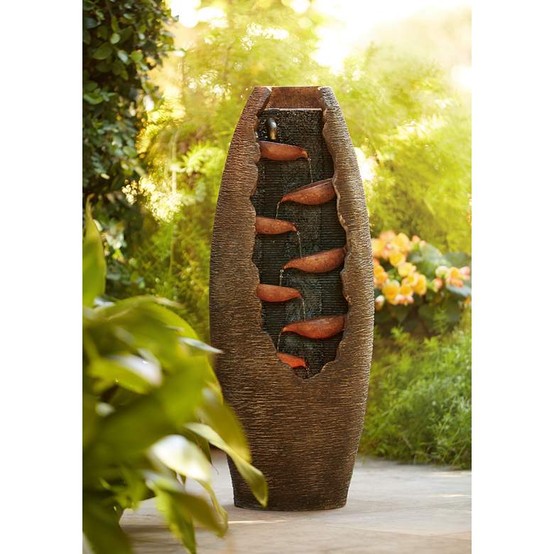 Image 1 Nathan Seven Cascade 35" High Cut-Away Rustic Modern Fountain