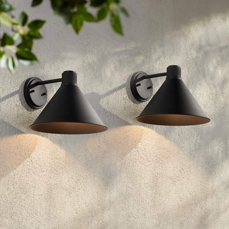 Image 1 Nathaniel 8 3/4" High Matte Black Outdoor Wall Light Set of 2