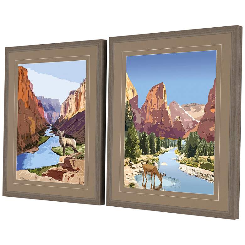 Image 4 National Parks I 32" High 2-Piece Giclee Framed Wall Art Set more views