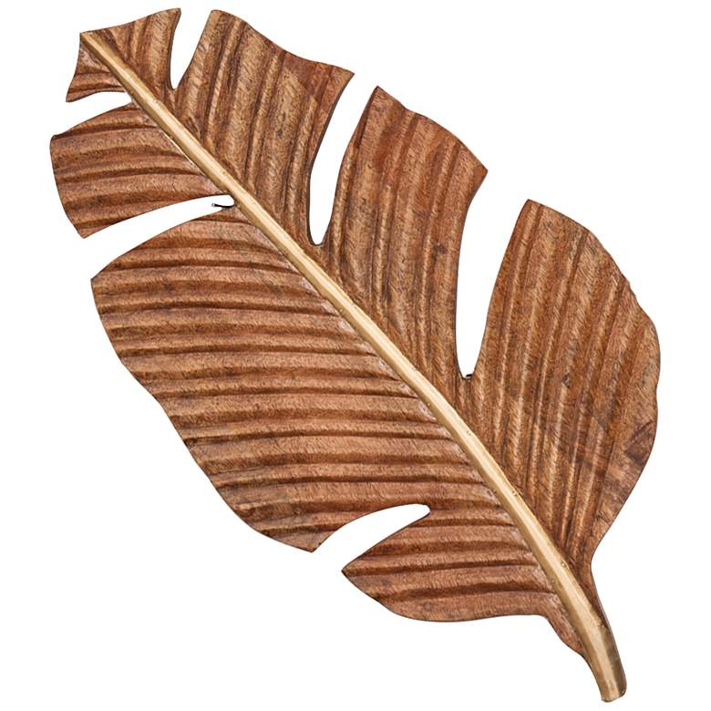 Image 2 Natural 24 inch High Carved Leaf Wooden 3-Piece Wall Art Set more views