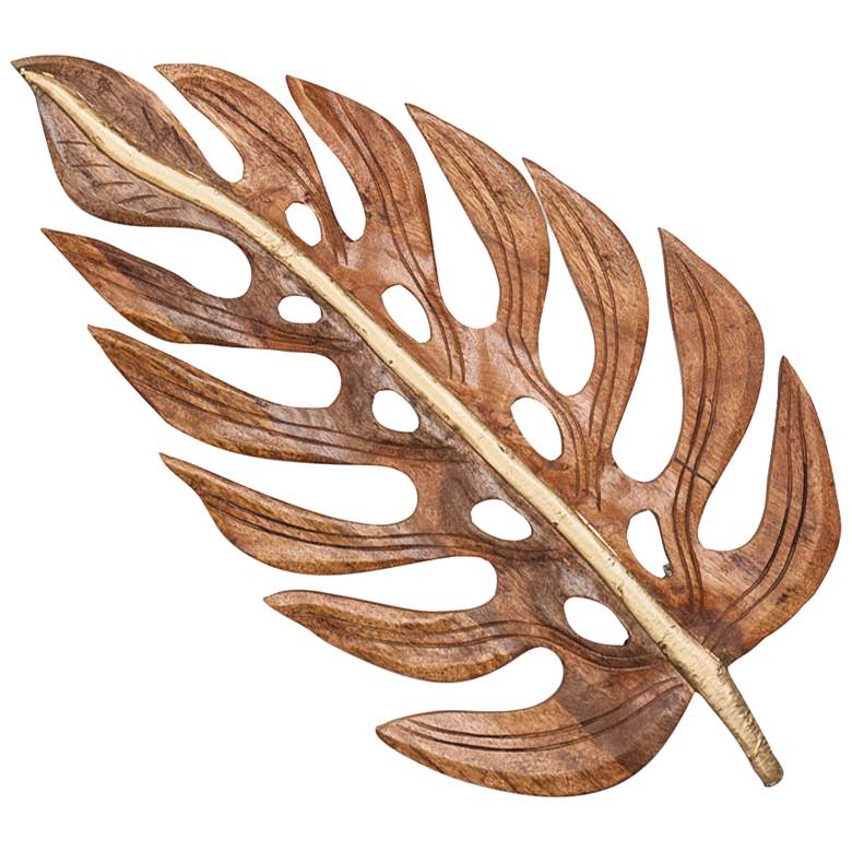 Image 3 Natural 24 inch High Carved Leaf Wooden 3-Piece Wall Art Set more views