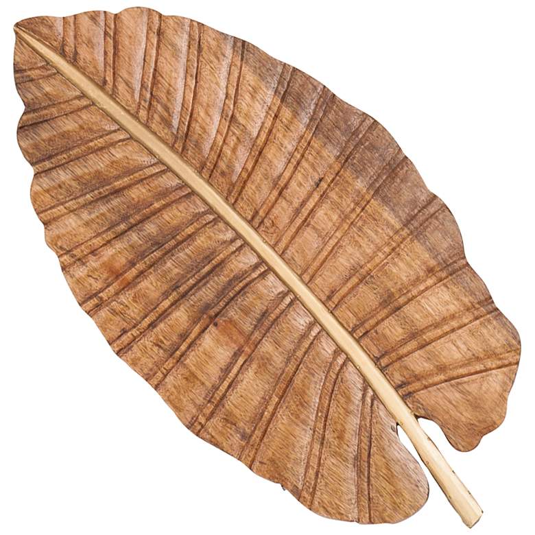 Image 4 Natural 24 inch High Carved Leaf Wooden 3-Piece Wall Art Set more views