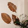 Natural 24" High Carved Leaf Wooden 3-Piece Wall Art Set