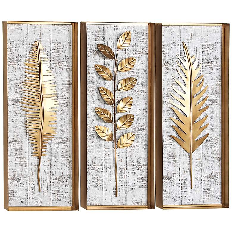 Image 1 Natural 32"H Rectangular Wood and Metal 3-Piece Wall Art Set