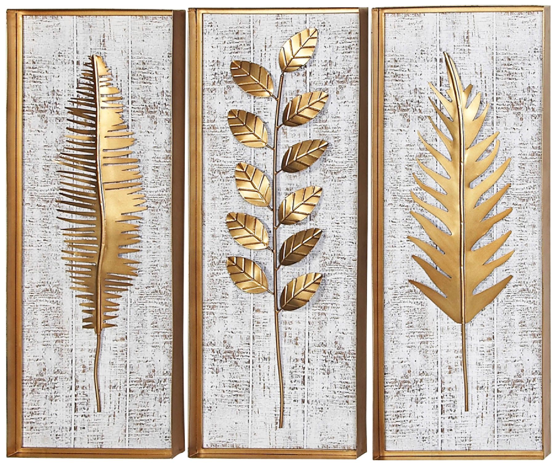 Image 2 Natural 32"H Rectangular Wood and Metal 3-Piece Wall Art Set more views