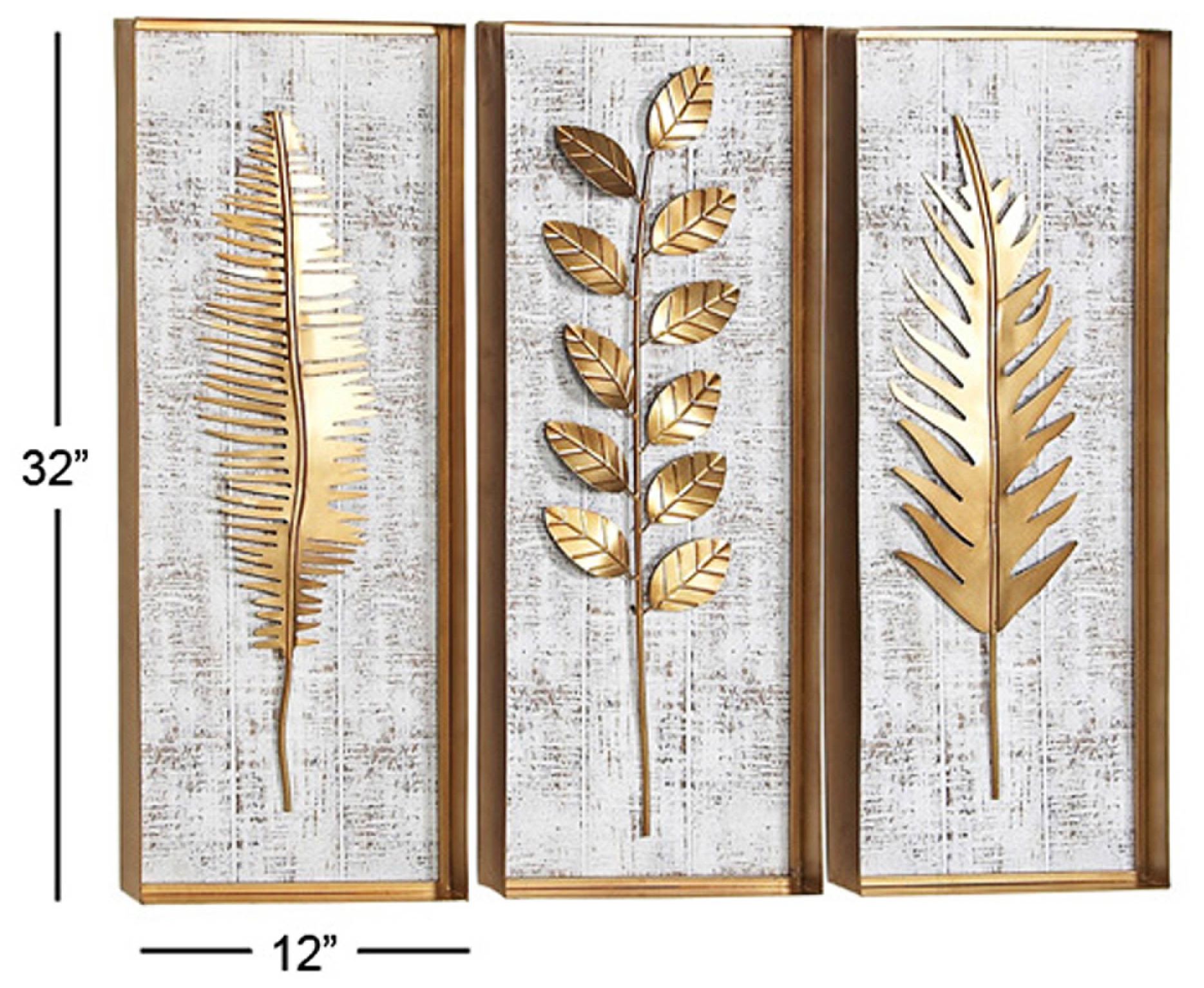 Image 4 Natural 32"H Rectangular Wood and Metal 3-Piece Wall Art Set more views