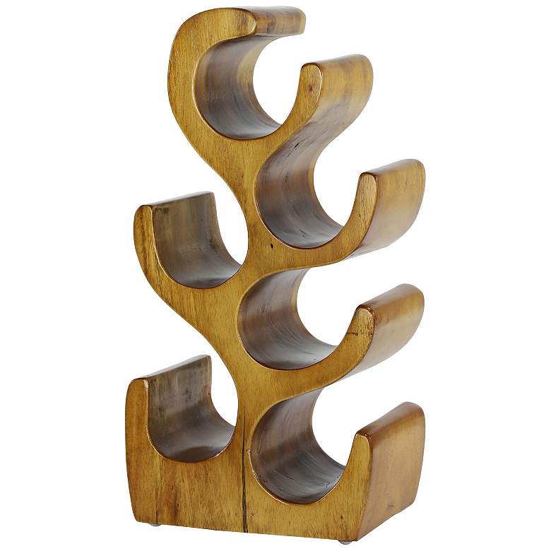 Image 2 Natural Acacia Wood 20 inch High 6-Bottle Holder Sculpture