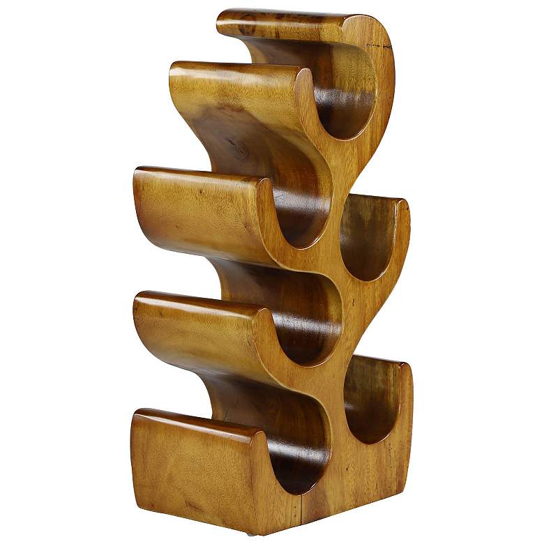 Image 4 Natural Acacia Wood 20 inch High 6-Bottle Holder Sculpture more views