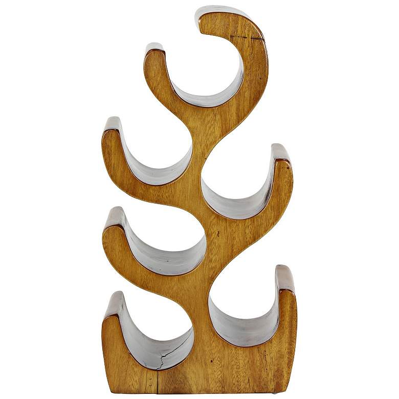 Image 5 Natural Acacia Wood 20" High 6-Bottle Holder Sculpture more views