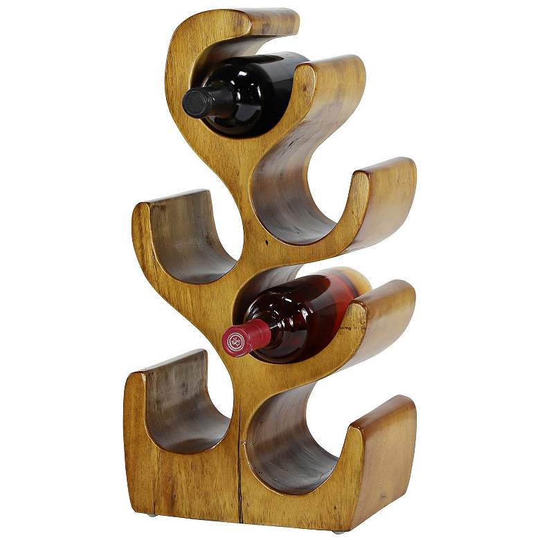 Image 7 Natural Acacia Wood 20" High 6-Bottle Holder Sculpture more views