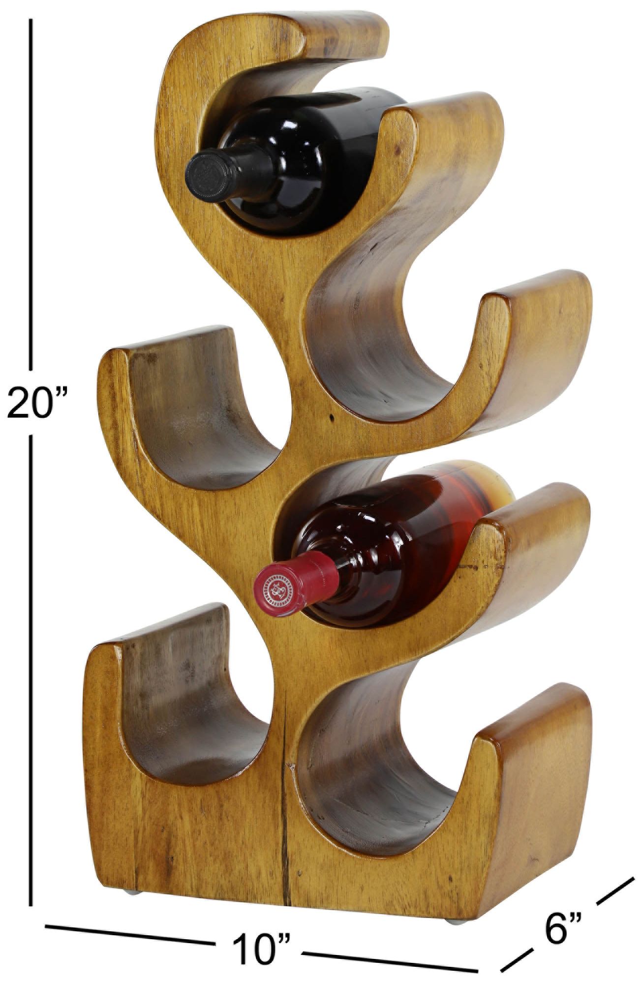 Natural Acacia Wood 20" High 6-Bottle Holder Sculpture