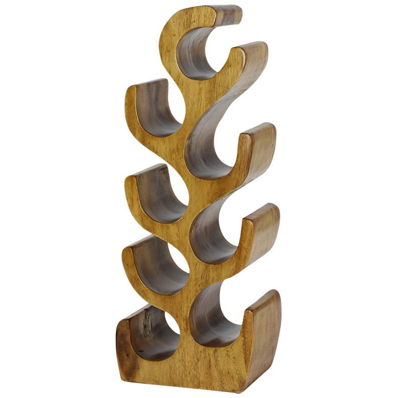 Image 2 Natural Acacia Wood 28 inch High 8-Bottle Holder Sculpture