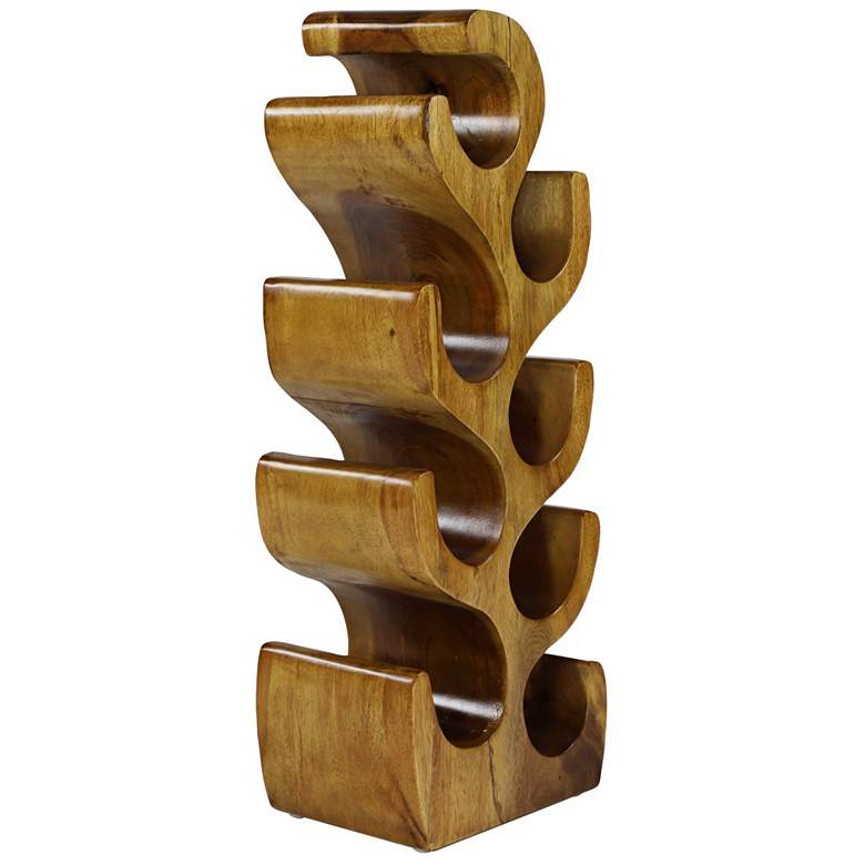 Image 4 Natural Acacia Wood 28 inch High 8-Bottle Holder Sculpture more views